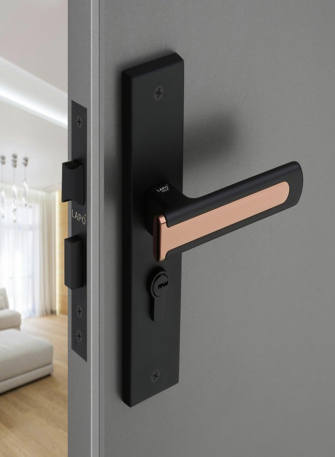 LAPO طقم قفل باب رئيسي متين من الزنك من لابو، مناسب للمنازل، بمقابض نقر مع مفاتيح وأسطوانة 60 مم، وجسم قفل 45×45 مم، قفل بمقبض لغرفة النوم، المكتب، الفندق (لون أسود، ضمان 3 سنوات) Cy-167 - Image 1